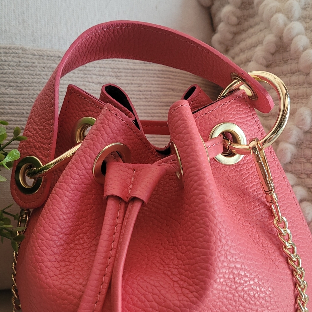 Anna Paola Pink Mini Bucket Bag with Gold Chain - Picture 3 of 12